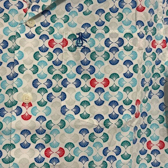 PENGUIN Mens Short Sleeve Button Down Stretch Geometric Casual Shirt NWT Medium - Picture 4 of 9